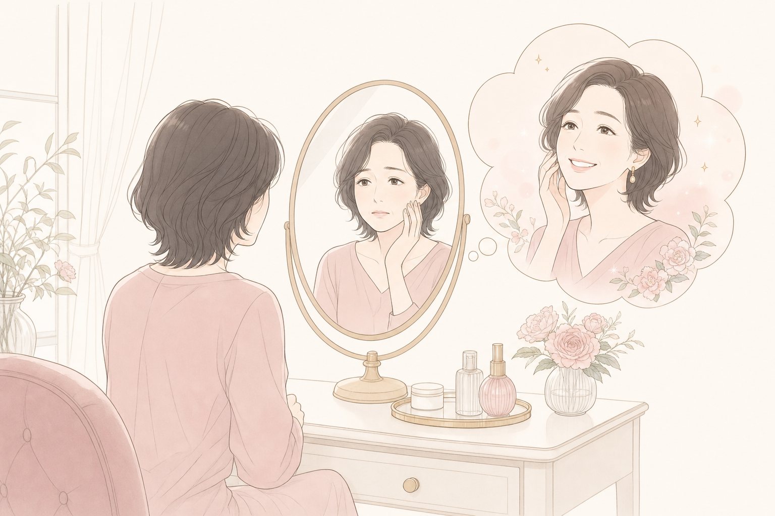 疲れた顔を鏡で毎日みると…?の図