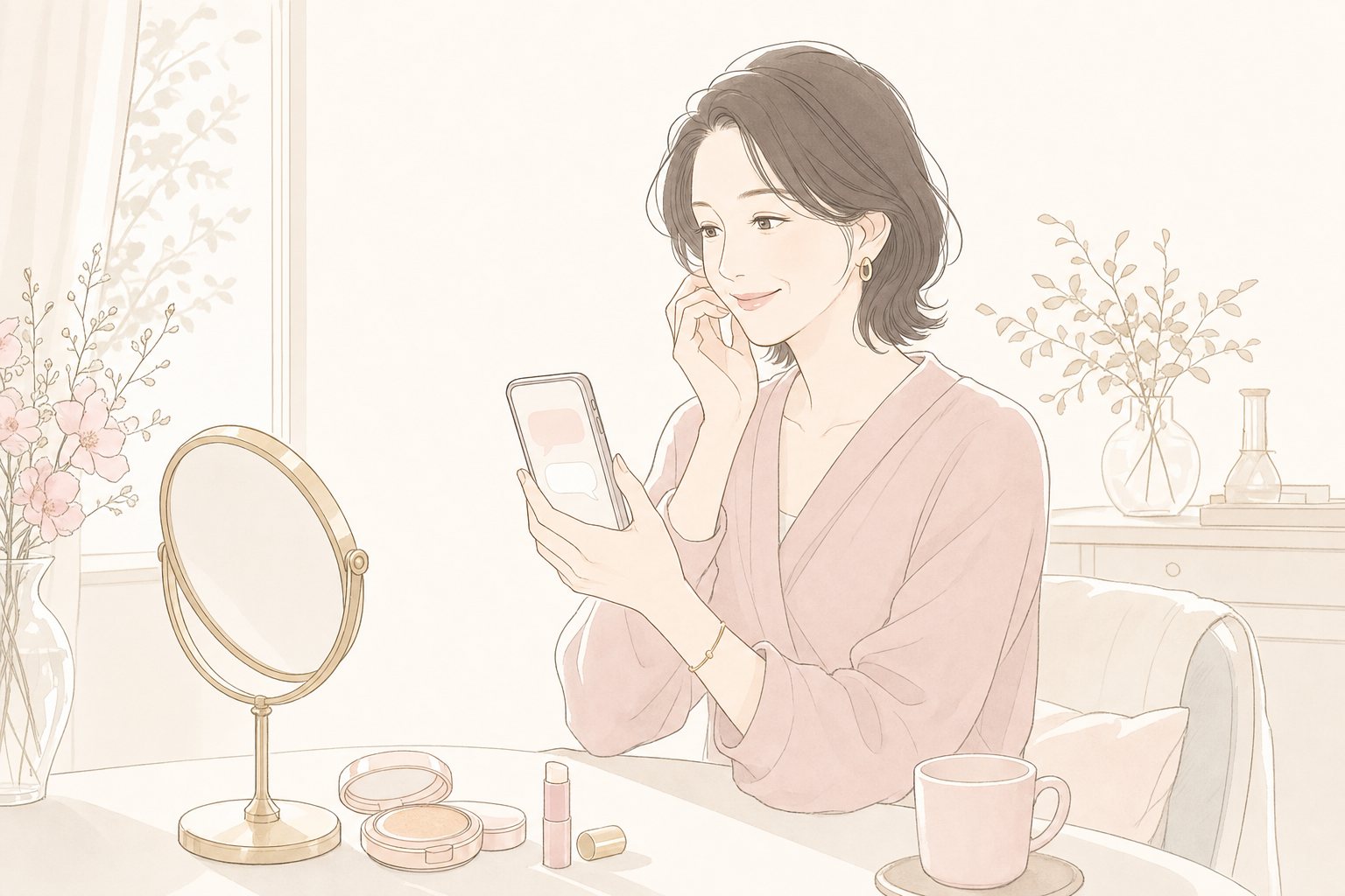 メイクの状況を伝える